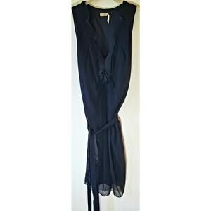 Max Studio Black Silk & Satin Sleeveless V Neck Belted Mini Dress Preppy Luxury